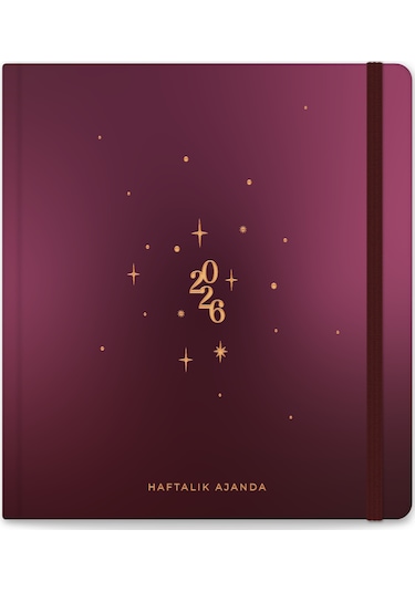 2026 Dikey Haftalık Ajanda 12 Aylık Sert Kapak 18x20 Cm - Bordo Bordo
