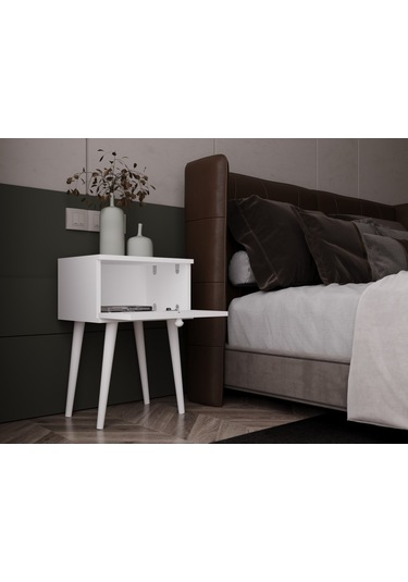 Melura Komodin %100 Mdf Lake Boyalı Ahşap Ayak Beyaz