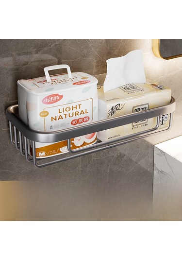 Yunboo Banyo Tuvalet Kağıdı Rafı - Delmezsiz Kurulum, Dayanıklı Oksijenli Yüzey, Uzun Ömürlü, Gri Dikdörtgen, Esnek Depolama Çözümü Diğer