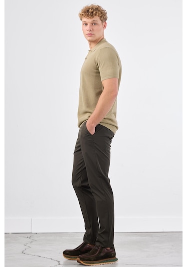 Dufy Haki Düz Erkek Triko - Slim Fit Haki