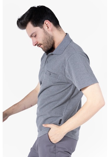 T-shirt %100 Pamuk Polo Yaka Fleto Cepli %100 Pamuk Füme Melanj