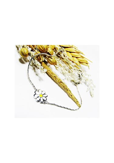 Lilahgümüştr Gümüş Mineli Papatya Kız Çocuk Bileklik