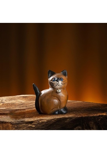 Opulentliving Kedi Heykeli Ahşap Oyma Süs Yatak Odası Dekorasyonu S Baş Sağ S Baş Sağ