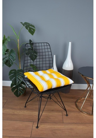 Altınpamuk Altınpamuk Beta Pofidik Sarı Beyaz Sandalye Minderi Bağcıklı 40X4