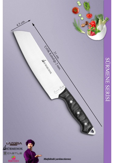 Sürmene Serisi Santoku Mutfak Şef Bıçak Et Ekmek Sebze Salata Şef Bıçağı Siyah Mft-113 Siyah