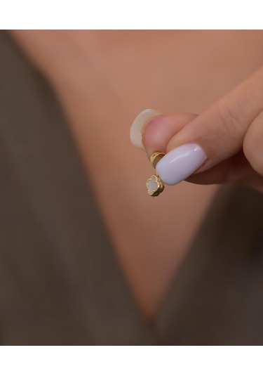 Bayar Gold 14 Ayar Altın Beyaz Renkli Yonca Kolye Ucu Sarı Altın