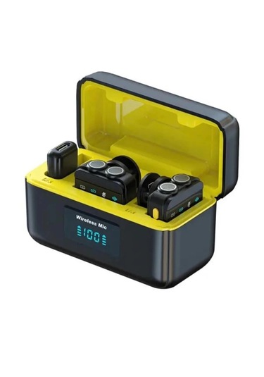 Q09 Iphone Ve Type-c Uyumlu Kablosuz Yaka Mikrofonu Göstergeli Led Şarj Kutulu Gürültü Azaltma