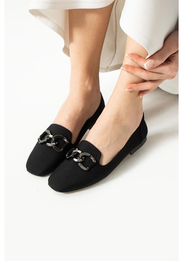 Kadın Siyah Zara Zincir Aksesuarlı Günlük Babet Siyah