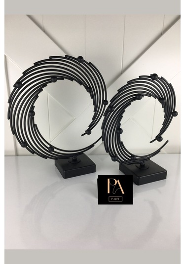 Siyah 2'li Ofis Metal Aksesuar Biblo Ev Salon Dekorasyon Obje