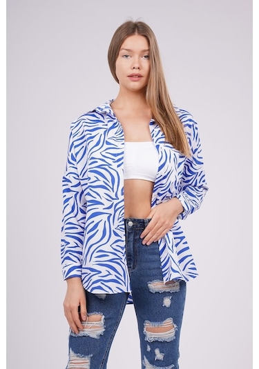 Gabria Kadın Zebra Desenli Gömlek Saks