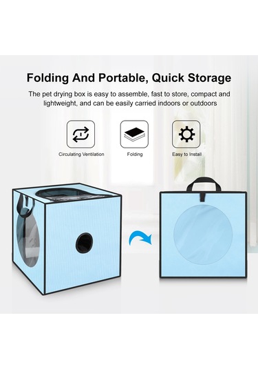 Funadd Pet Banyo Kurutma Kutusu Taşınabilir Katlanır Kurutma Kafesi, 5kg'a Kadar Evcil Hayvanlar İçin Uygun Mavi