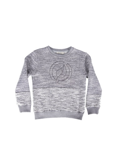 Ozmoz Logo Nakışlı Özel Örgü Organik Sweatshirt 001 Gri