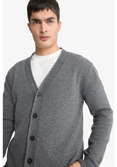 Defacto Relax Fit V Yaka Düğmeli Triko Hırka F7228ax25wngr311 Gri