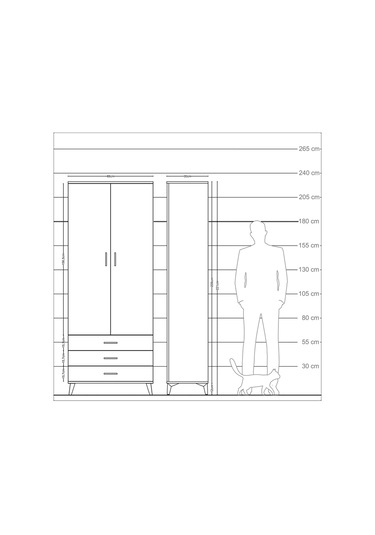 Arges Dolap 2 Raflı 3 Çekmeceli Tek Askılı 88x30x221 Antrasit... Antrasit