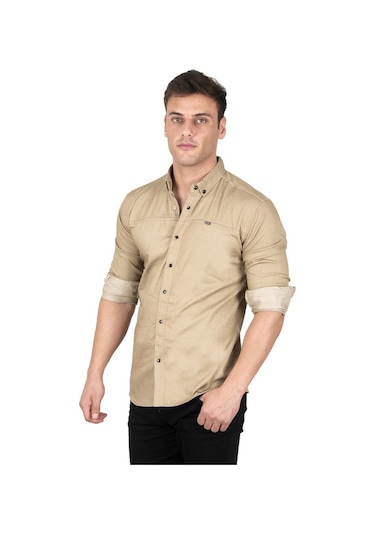 Deepsea Erkek Kahverengi Açık Çıt Çıt Düğmeli Kot Gömlek 2300412 Açık Kahverengi