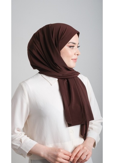Kahverengi Pratik Hazır Geçmeli Eşarp Sandy Kumaş Sade 1817_14 Kahverengi