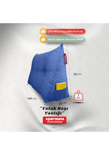 Yatak Başı Yastığı Sırt Ve Bel Destek Yastığı 140 Cm Mavi