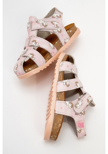 Mnpc Unisex Çocuk Pudra Hakiki Deri Mantar Tabanlı Günlük Çocuk Sandalet 25y2s10048173 Pudra