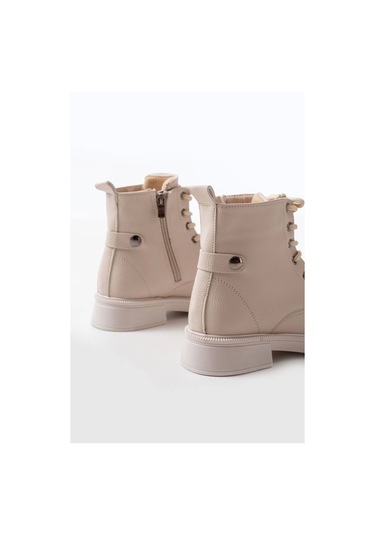 Bej Bağcıklı Fermuarlı Günlük Kadın Bot Bej