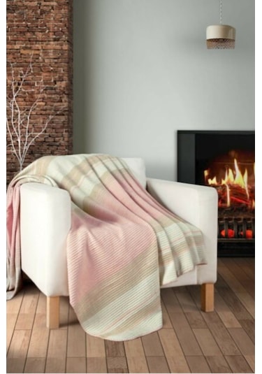 Örgü Pudra Çift Kişilik Battaniye 180X220 Pudra