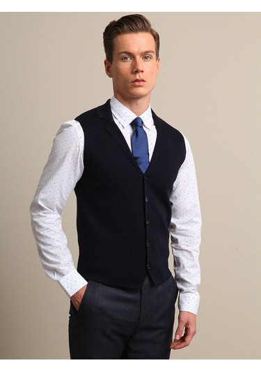 Kip Lacivert Düz Örgü Triko Yelek