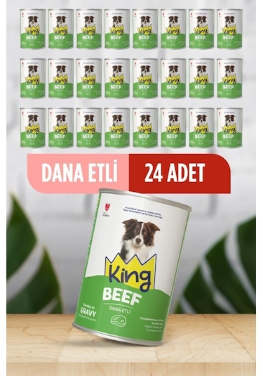 King Sos İçerisinde Et Parçacıklı Dana Etli Köpek Konservesi 400 Gr 24 Adet