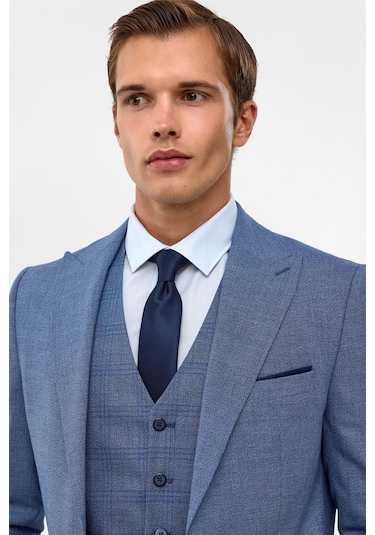 SÜVARİ Buz Mavi Slim Armürlü Sivri Yaka 6 Drop Takım Elbise