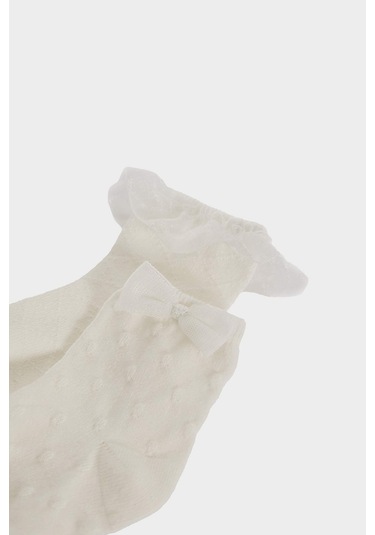 DeFacto Kız Bebek Kurdele 2'li Pamuklu Uzun Çorap E5025A5NSWT1 Beyaz