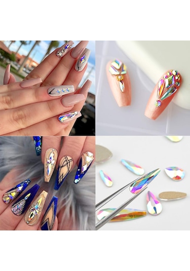 3 Boyutlu Tırnak Sanatı Yapay Elmasları, Kendin Yap Tırnak Sanatı Dekorasyonu İçin Düz Kristal Taşlar