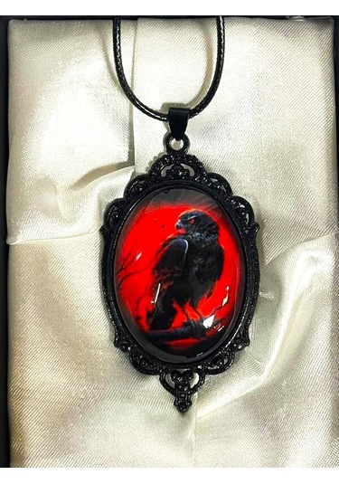 Dükkan Design Love And Deep Space Red Crow Kolye Siyah - Kırmızı