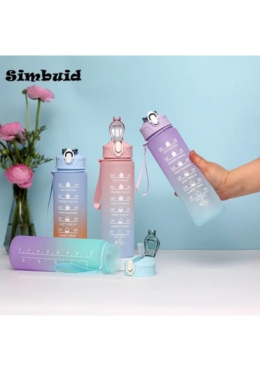 600ml/750ml/1000ml Spor Şişesi Zaman Ölçeği İle Açık Degrade Renk İçme Suyu 600ml Green-d 600ml To 1000ml 600ml Green-d