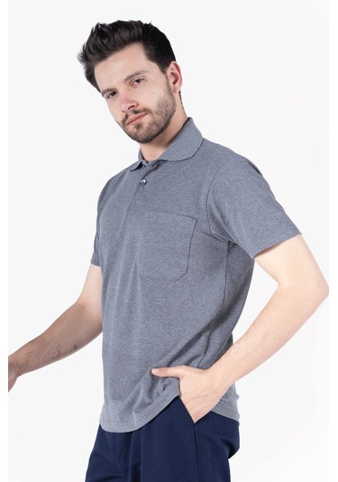 Polo Yaka T-shirt %100 Pamuk Cepli Füme Melanj