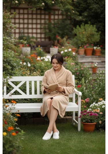 Lumor Şal Yaka Wellsoft Peluş Yumuşak Sabahlık Bej Bej