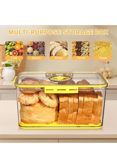 Monyee Besin Dereceli Pet Eşya Saklama Kutusu, Ayarlanabilir Hava Valfi Ve Zamanlayıcı İle Taze Tutucu, Soğutucuda Kullanılabilir 30.5x15.5x15.5 Cm Gri Ekmek Kutusu Gri