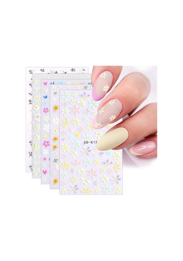 3d Kabartmalı Bahar Çiçekleri Tırnak Sanatı Çıkartmaları 5 Yaprak 5d Kendinden Yapışkanlı Renkli Çiçek Açan Tırnak Malzemeleri Tırnak Sanatı Tasarımı