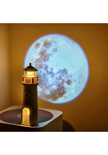 Honeybeeshop Beyaz Ay Lambası Projektör Gece Lambası Fener Dekorasyon Şarj Edilebilir Led Galaksi Projektörü Hareket Sensörlü Beyaz