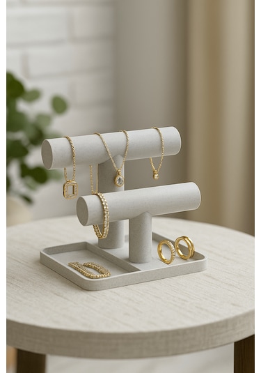 Marsel Dizayn Şık Ve Modern Çok Amaçlı Takı Düzenleyici Stand - Takı Organizeri - Mermer Beyazı - 16 Cm Mermer Beyazı