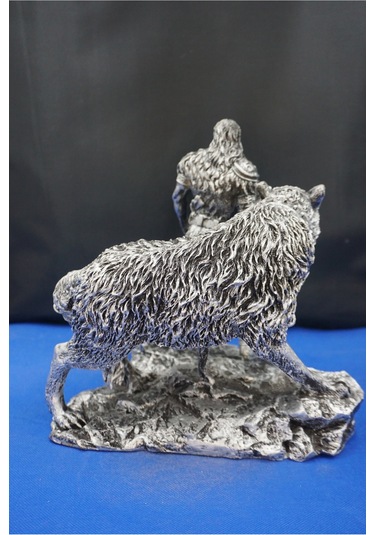 Tyr Savaş Tanrısı Heykeli - Kurtlu Try Biblo - 26 Cm Mitolojik Obje Hediyelik Dekor Gümüş