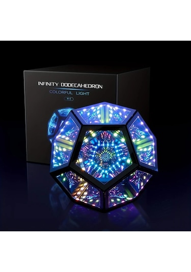 Techbloom Cool Infinity Dodecahedron Renkli Işık 7 Renk Ve 365 Işık Modu Oyun Odası Dekoru Yatak Lambası Oyuncular Ve Arkadaşlar İçin Hediye Sonsuz Küp Işık Ahşap
