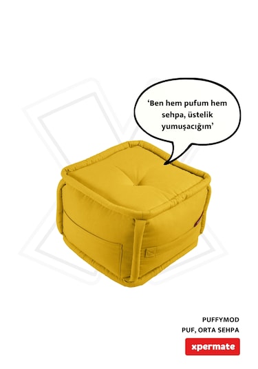 Xpermate Puffymod Dekoratif Kare Puf Orta Sehpa 40x40 Cm Sarı