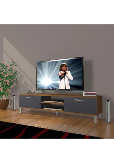 Decoraktiv Eko 140 Mdf Dvd Krom Ayaklı Tv Ünitesi Tv Sehpası - Ceviz - Antrasit Ceviz - Antrasit