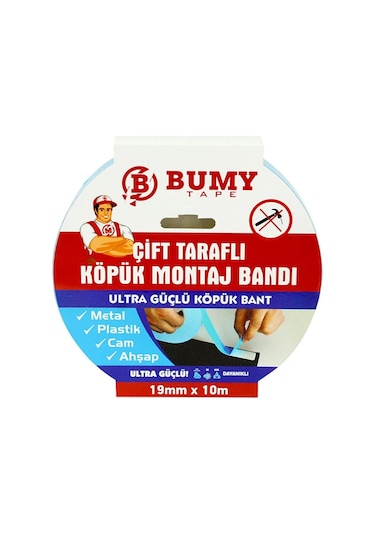 Bumy Çift Taraflı Köpük Montaj Bant Beyaz 19mm X 10mt