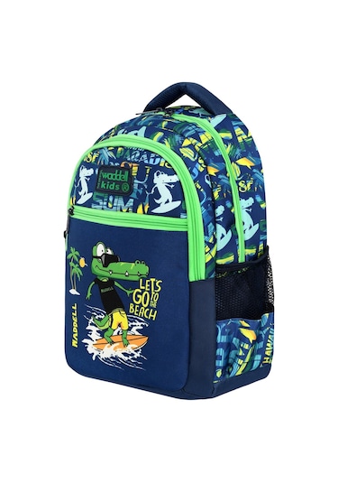 Waddell Lisanslı Lacivert - Yeşil Timsah Desenli Erkek Çocuk İlkokul Sırt Çantası Ve Beslenme Çantası