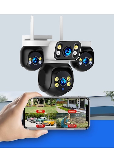 Hieasy 8mp 4 Kameralı Wifi 16x Zoom Hieasy Gece Görüş Çift Yönlü Ses Uzaktan İzleme Kişi Takibi Türkçe Es-5804