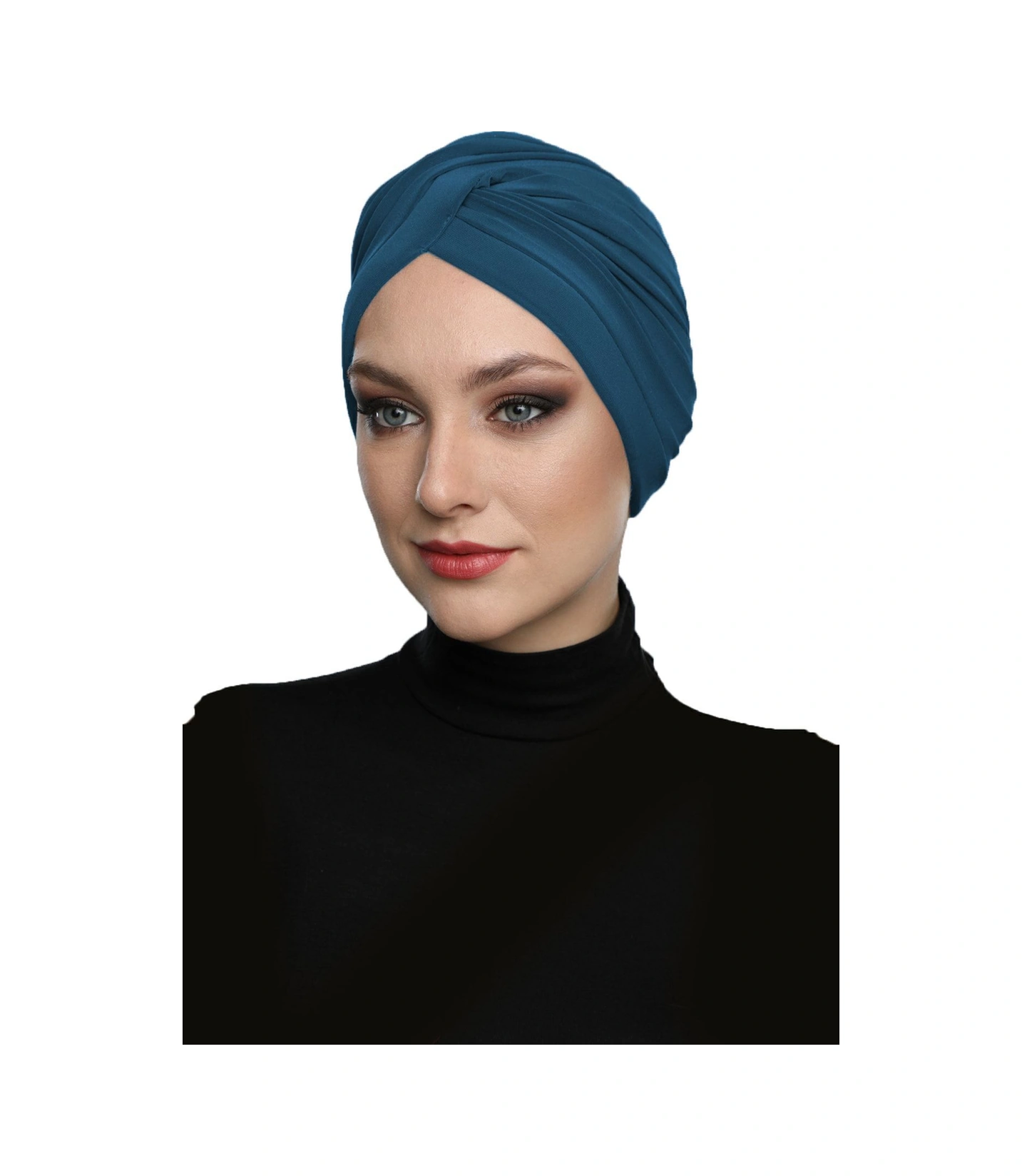 Çapraz W Nervürlü Ensesi Bantlı Petrol Hazır Türban Tesettür Havuz Bonesi Petrol