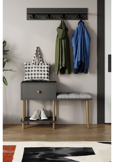 Puflu Ayakkabılık Düşer Kapaklı Ayakkabılık Raflı Ayakkabılık Iki Raflı-antrasit Antrasit