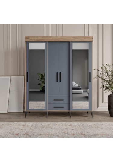 İzmir Cocuk Odası Takımı Tamamı Mdf Aynalı 3 Parça Antrasit - Flora