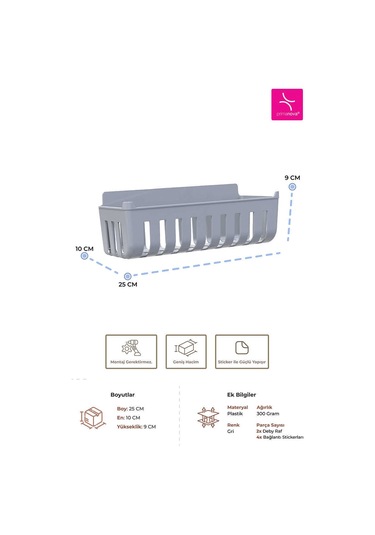 Primanova Deby 2'li Yapışkanlı Banyo Rafı Gri Gri