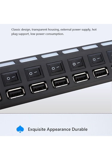 Samdoo Beyaz 7 Portlu Usb 2.0 Hub - Bağımsız Anahtar Ve Gösterge Işığı, 480mbps Hızlı Veri Transferi, Çok Cihaz Desteği