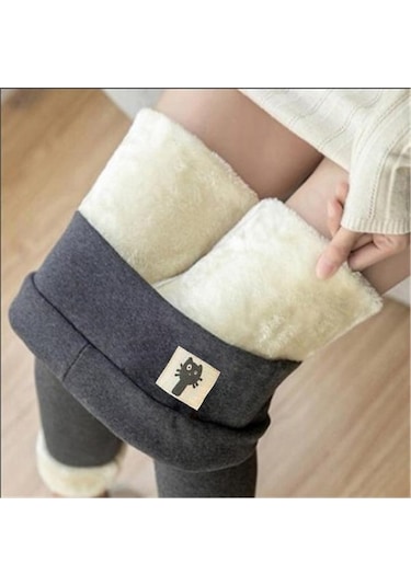 Novahub Askeri Gri Kadın Sonbahar Kış Kalın Peluş Yastıklı Yavru Kuzu Kadife Tayt Ev Pantolon Elastik Yüksek Belli Taban İç Sıcak Şık Gri Siyah S-5xl Gri - 5xl Gri